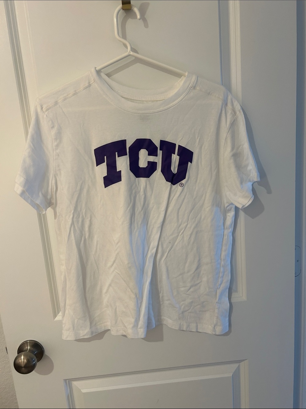 Champion White Short-Sleeve Tee with Purple TCU Logo
